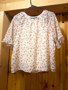LOFT Women Spring/Summer Cream Blouse Top with Rust Floral Print